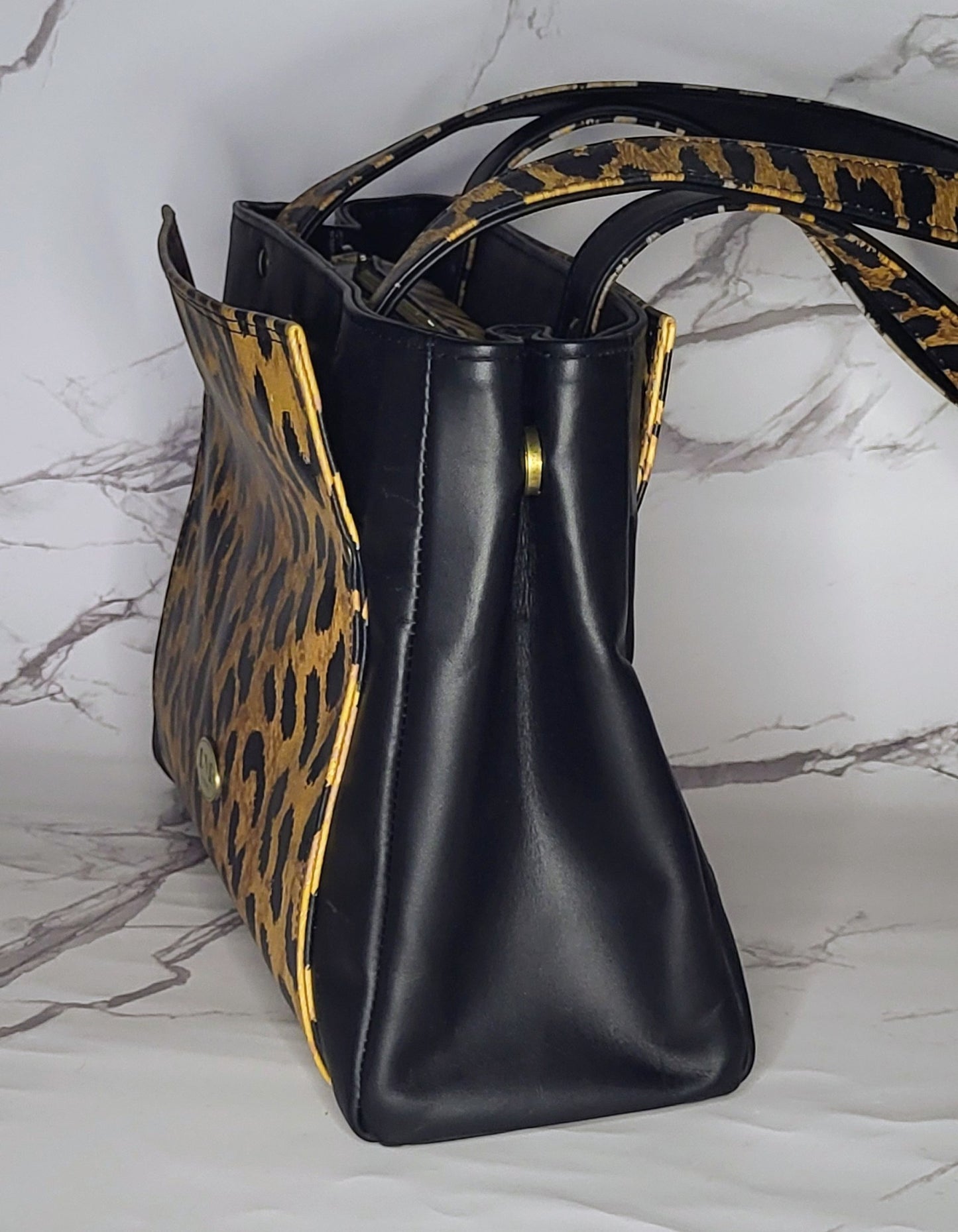 The Charyn Bag - Black and Leopard Italian leathers