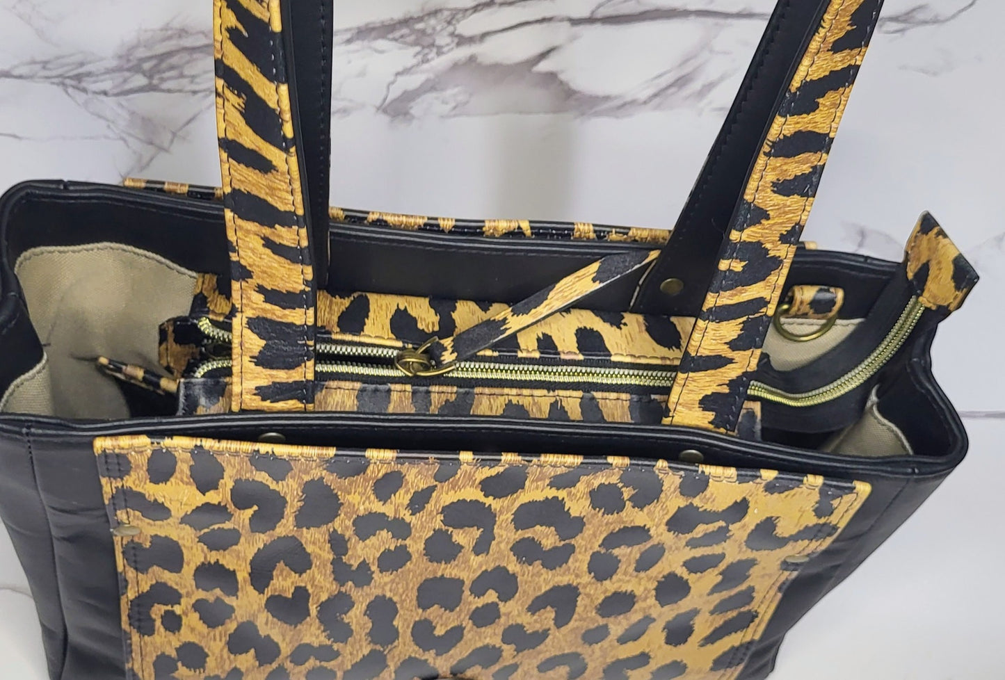 The Charyn Bag - Black and Leopard Italian leathers