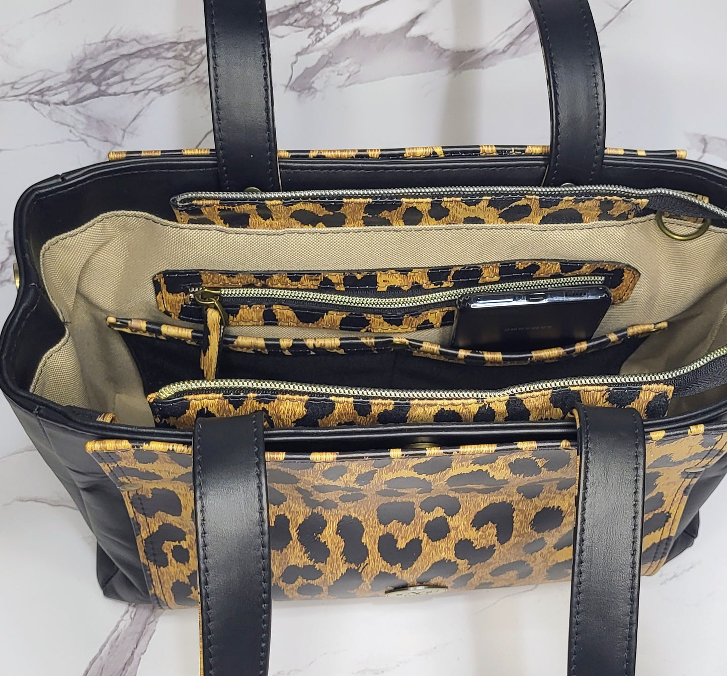 The Charyn Bag - Black and Leopard Italian leathers