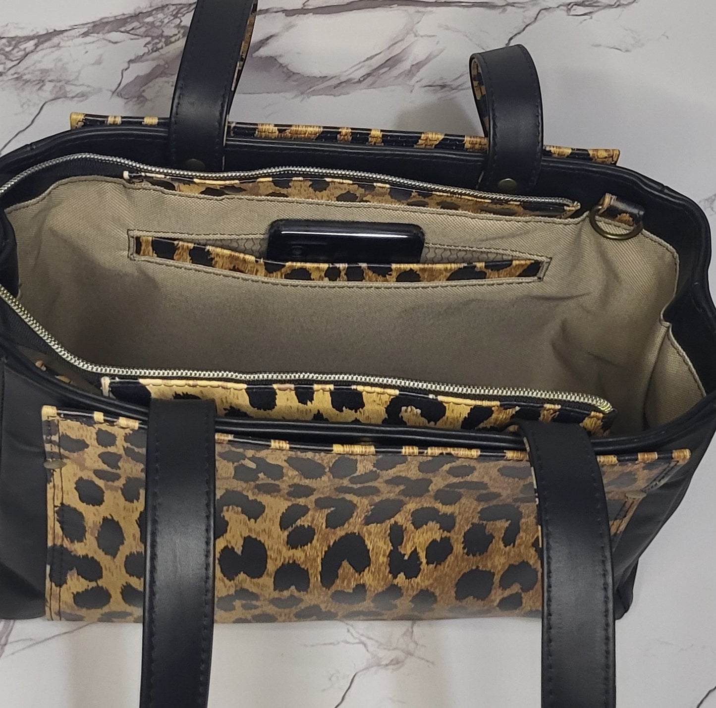 The Charyn Bag - Black and Leopard Italian leathers
