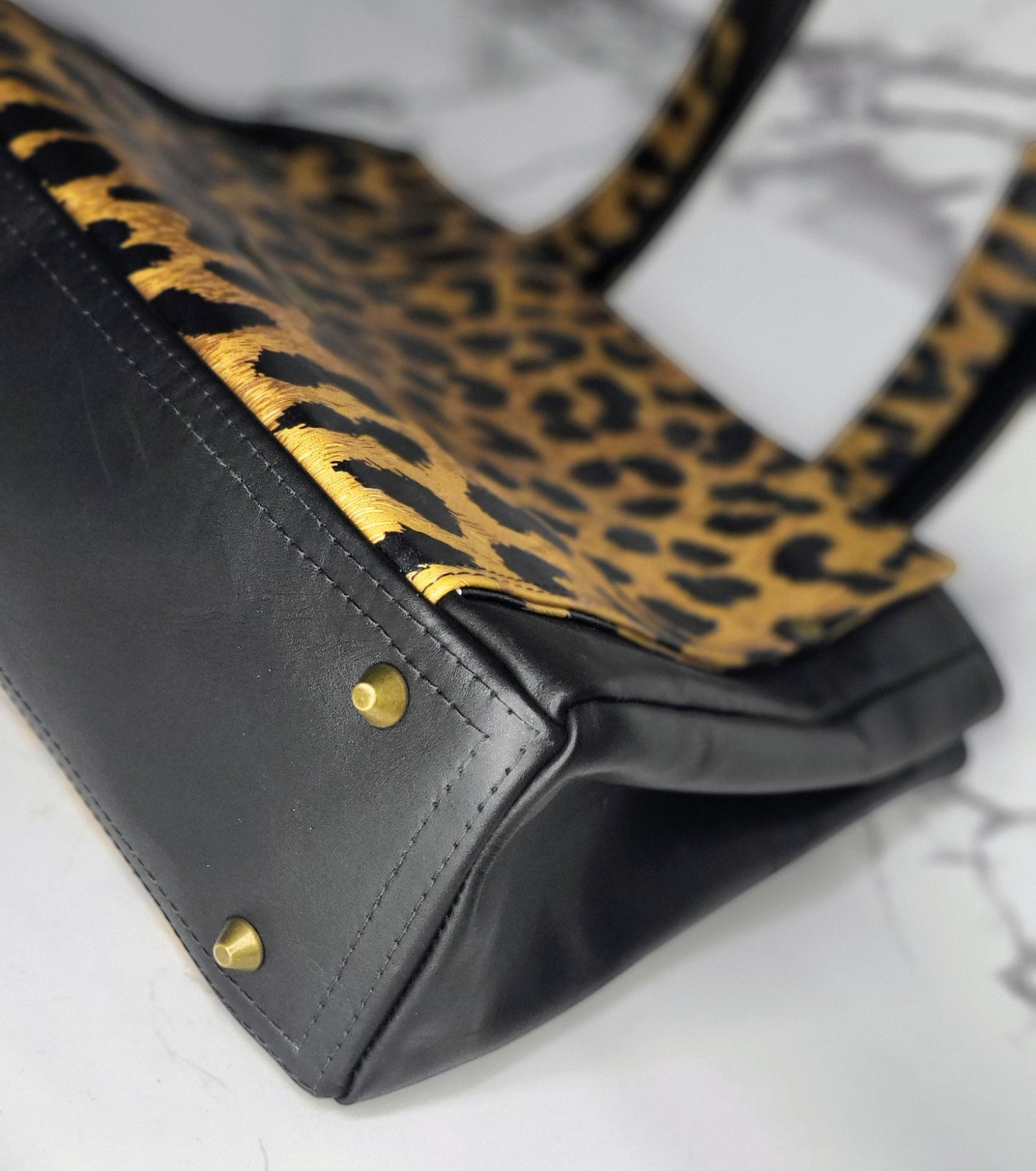 The Charyn Bag - Black and Leopard Italian leathers