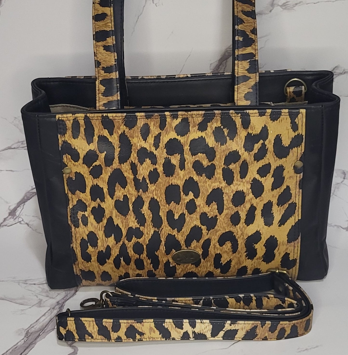 The Charyn Bag - Black and Leopard Italian leathers