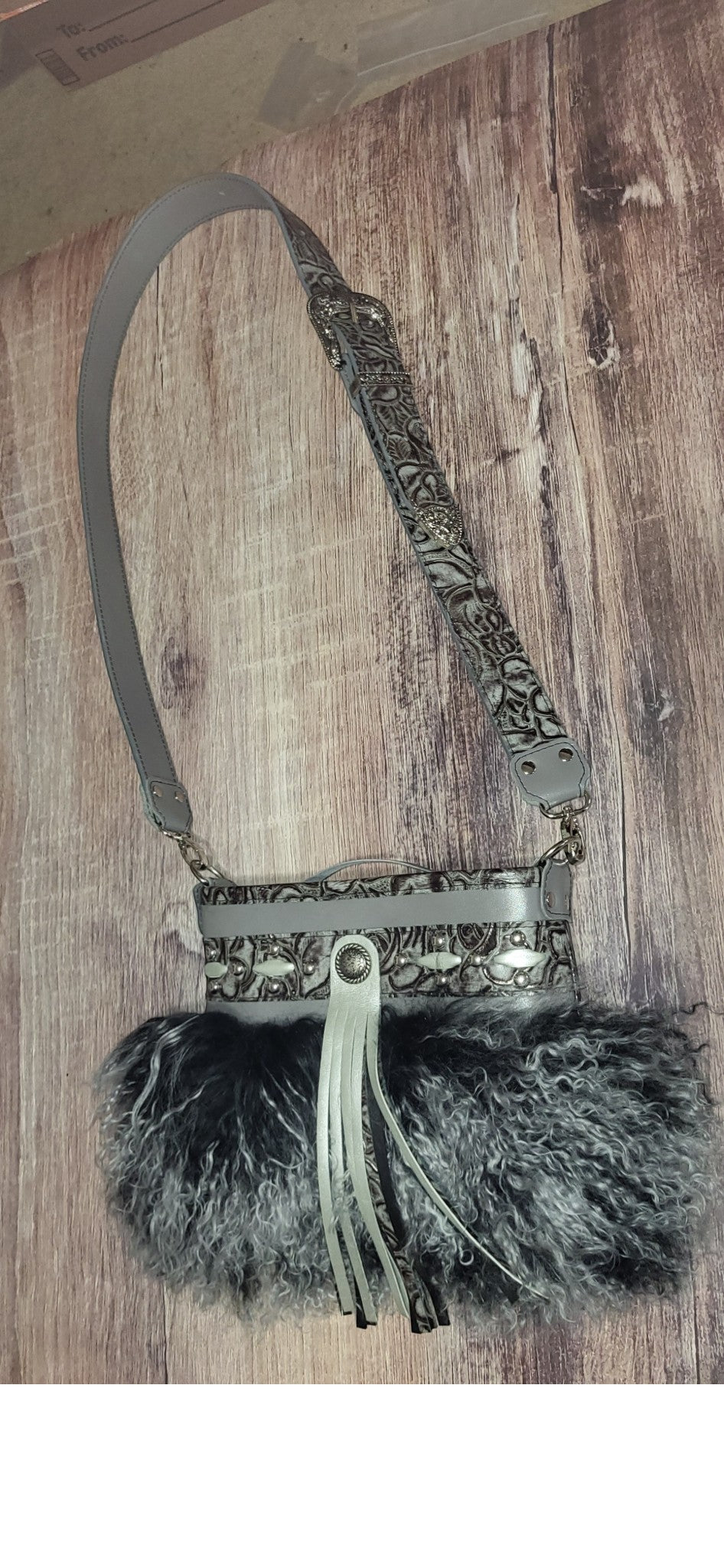 Midnight Western Belle in Italian leather and soft Mongolian lamb Black/white/silver